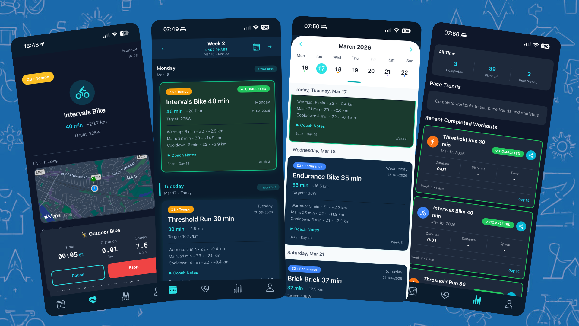 Tripath training plan interface showing weekly workout schedule
